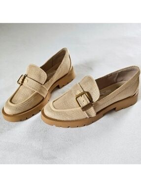 Dolce Vita▪️Ericka Raffia Tan Buckle Loafers with Stacked Heel